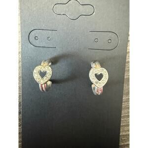 6/$25 Avon Rhinestone Silver  Heart Huggie Hoop Earrings